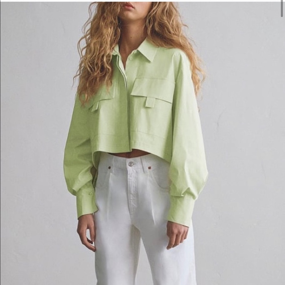 Zara apple green poplin shirt